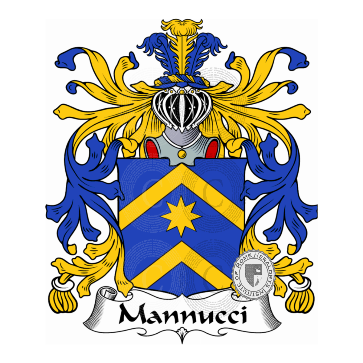 Escudo de la familiaMannucci, Mannucci Benincasa,Mannucci de' Cori,Mannucci del Lion Rosso,Mannucci delle Stelle