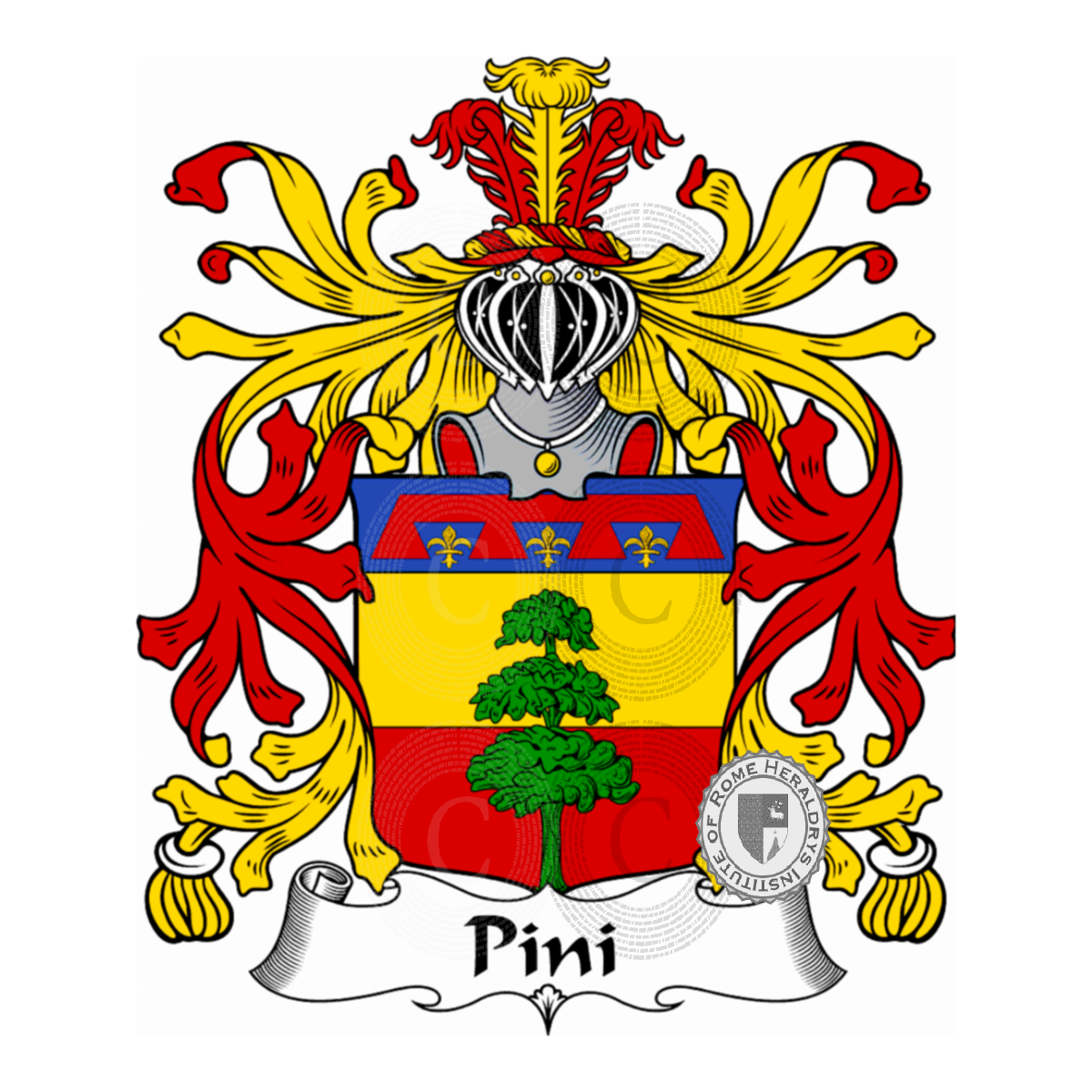 Wappen der FamiliePini, Chiavelli,Pini del Lion Bianco,Pini del Pino,Pini delle Stelle,Pini Palmerini